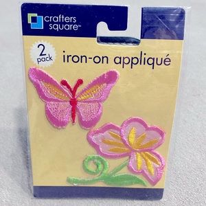 New Crafters Square Embroidered Butterfly & Flower Iron-On Applique Patch 2 Pack